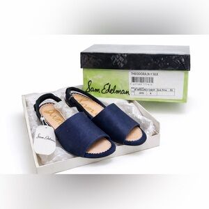 Sam Edelman Theodora Navy Silk Slide Sandals Size 6 NIB Open Toe Flat